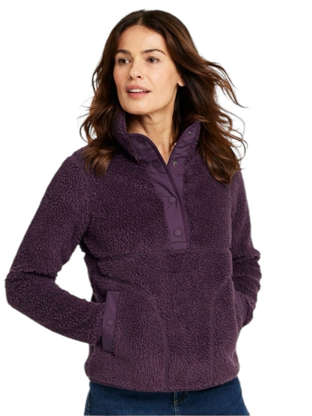L.L Bean Woman's Bean's Sherpa Fleece Pullover Large Eggplant Camping Outdoors